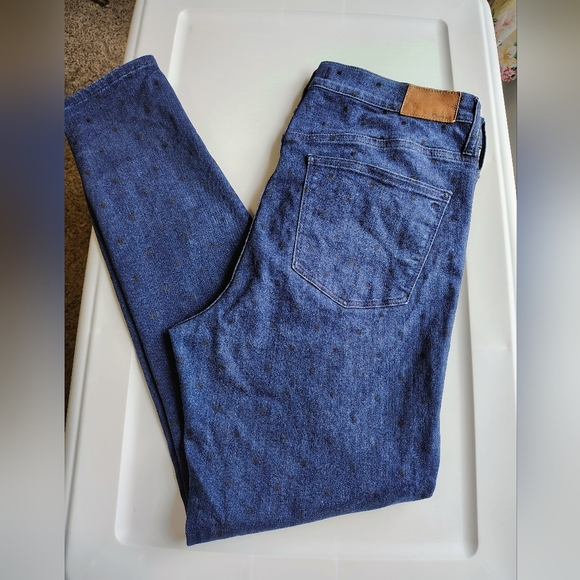Madewell women's 9" high-rise skinny jeans in dark blue polka dot denim, siz 32. - Picture 3 of 16